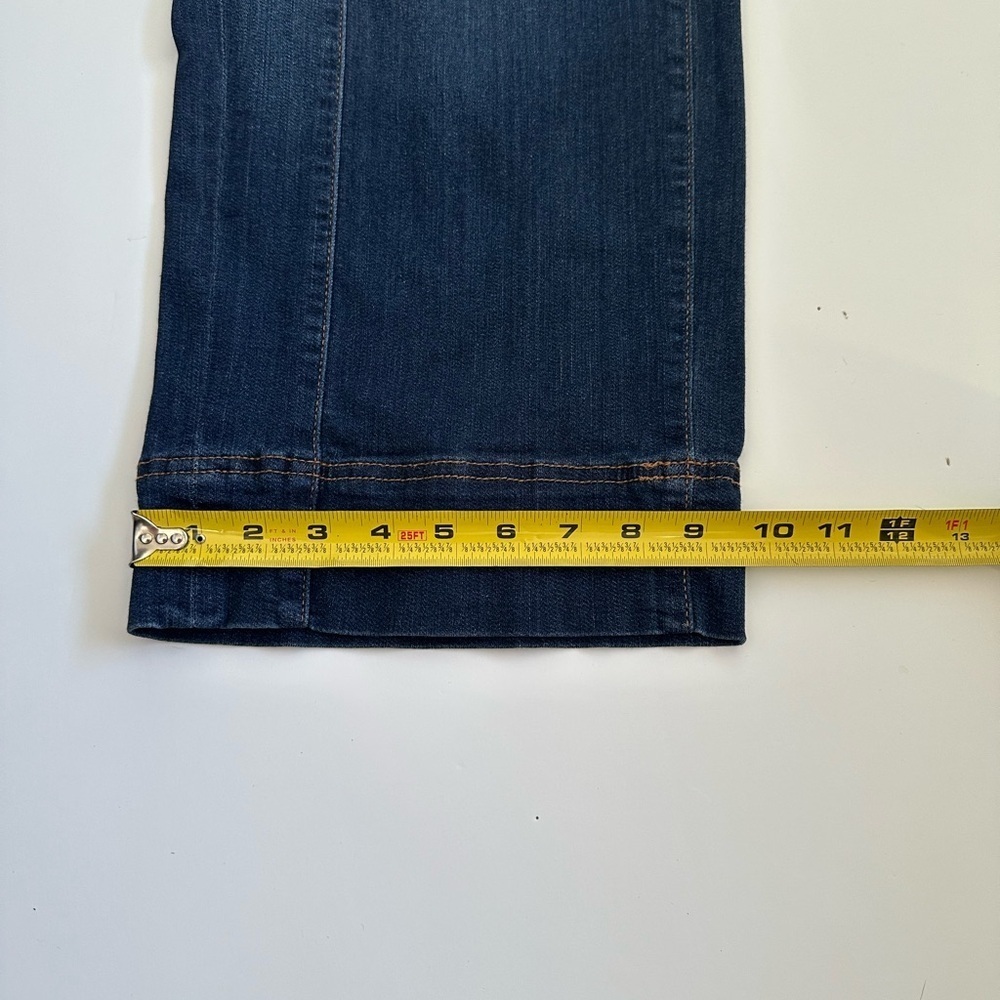 Chico's Dark Blue Flare Jeans on ware leg size 6 - Picture 9 of 14